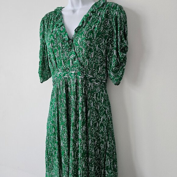 New BA&SH Clem Metallic Paisley Vert Green Short Sleeve V-Neck Dress 6 - Picture 2 of 8
